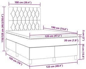 Cama box spring c/ colchão e LED 120x190 cm tecido azul