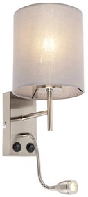 LED Candeeiro de parede moderno em aço com abajur em algodão cinzento - Stacca Moderno