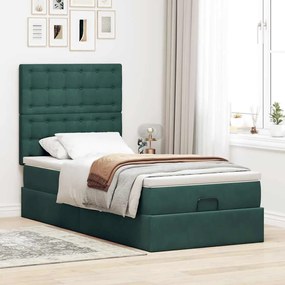 Estrutura de cama otomana colchões 90x200cm veludo verde escuro