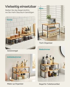 Conjunto de 4 prateleiras para cozinha empilháveis, Preto e bege natural