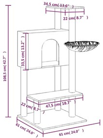 Árvore para gatos c/ arranhadores sisal 108,5 cm cinza-claro