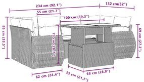 7 pcs conjunto de sofás p/ jardim c/ almofadões vime PE preto