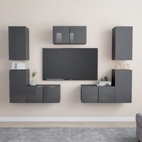 vidaXL 7 pcs conjunto de móveis de TV contraplacado cinzento brilhante