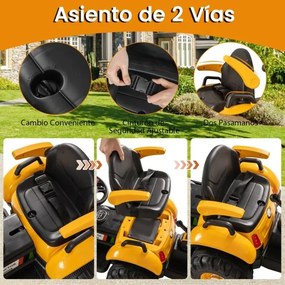 Trator elétrico 4 em 1 para crianças 12V com controle remoto, pá, reboque removível e luzes LED para crianças de 3 a 8 anos, 185 x 58 x 65 cm, amarelo