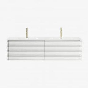 Conjunto De Móvel De Casa De Banho Suspenso 160x50 Cm Em Madeira Com Lavatórios Integrados Noura Branco & Sem Espelho & 2 X - Sklum