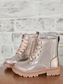 Botins com atacadores e fecho, para criança  dourado
