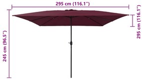 Parasol de Jardim Quadrado vidaXL 295x245 cm Vermelho Bordeaux