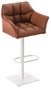 Banco de bar Damaso em couro sintético e com estrutura branca 64 x 88-113 x 45 cm Castanho claro