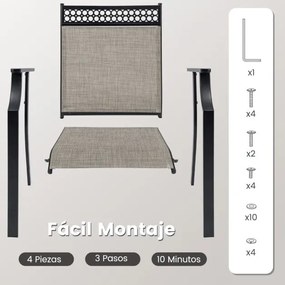 Conjunto de 2 cadeiras de jardim (mesa não incluída) em Textilene Estrutura metálica com encosto alto e apoios de braços Tecido de secagem rápida Capa