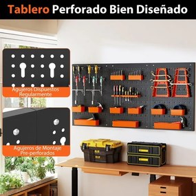 Organizador de parede Ferramentas (Não Incluidas) 120 x 60 x 2 cm com painel perfurado com 9 recipientes  Preto e laranja