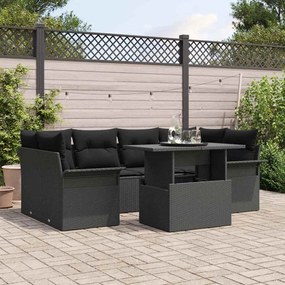 vidaXL Sofá de Jardim em 7 Peças com Almofadas Pretas em Rattan Sintético
