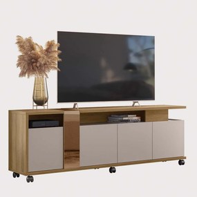 Móvel TV CRISTAL – 183,5x36x62 cm – MDP Cor de Mel e Cacau com Vidro E