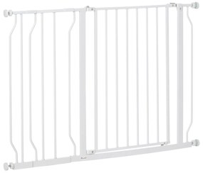 PawHut Barreira de Segurança para Cães Extensível para Escadas e Portas 75-115cm com 2 Extensões e 10-20cm Montagem a Pressão Aço Altura 76cm Branco