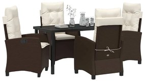 Conjunto de Jantar de Jardim de 5 Peças com Almofadas - Rattan Castanh