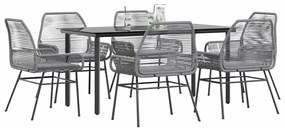Conjunto jantar jardim 7 peças almofadas vidro vime cinzento PE
