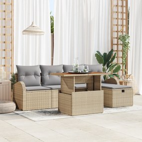 Conjunto de Sofás de Jardim 6 Peças com Almofadas Bege Politrata