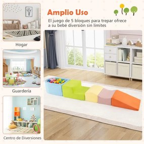 Conjunto de escalada e rampa infantil de 5 peças (BOLAS NÃO INCLUIDAS) Blocos de construção de esponja com piscina de bolas Capa lavável Criativo Mult