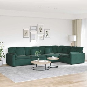 vidaXL Sofá modular com almofadas veludo verde-escuro