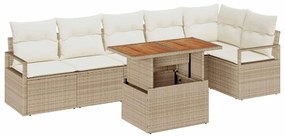 Conjunto de Sofá de Jardim com 7 Peças e Almofadas em Rattan Beje
