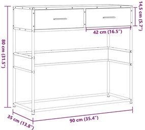 Mesa consola 90x35x80 cm derivados de madeira carvalho fumado