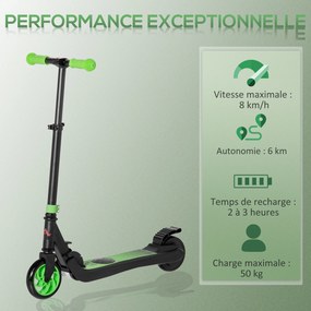 Trotinete elétrico para crianças a partir dos 6 anos, dobrável, velocidade de 8 km/h, 71 x 36,5 x 75-80 cm, alumínio, aço, verde