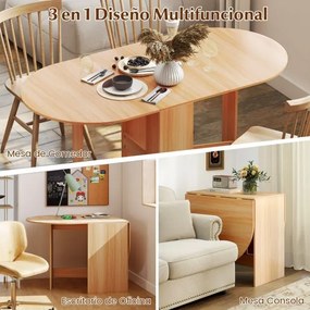 Mesa de jantar extensível em madeira 80x163x75 cm com 2 abas e bordas arredondadas  dobrável para cozinha, varanda ou jardim Natural