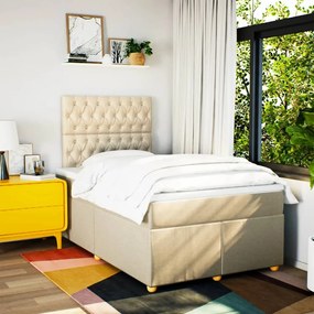 Cama boxspring com colchão 120x190 cm tecido cor creme