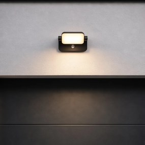 Candeeiro de parede exterior preto c/ LED ajustável e sensor de movimento - Kamile