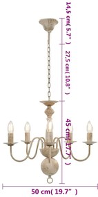 Lustre antigo de 5 lâmpadas E14 branco