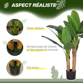 Conjunto de 2 plantas artificiais de interior de 120 cm, bananeiras em vaso, para decoração de casa