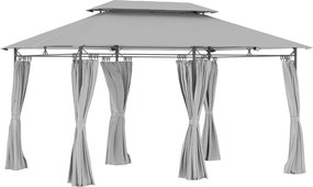 Pérgola de Jardim 397x297x265 cm Pérgola de Exterior com Teto Duplo Paredes Laterais Resistente a Água Cinza Escuro