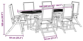 7 pcs conjunto de jantar para jardim acácia maciça e textilene