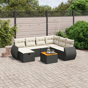 vidaXL 8 pcs conjunto sofás de jardim com almofadões vime PE preto