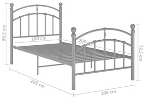 Estrutura de cama 100x200 cm metal cinzento