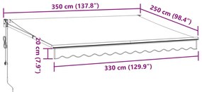 Toldo retrátil 3,5x2,5 m tecido e alumínio antracite e branco