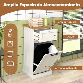 Armário para roupa suja com cesto para roupa suja e gaveta Organizador de roupa suja para quarto de banho Lavandaria 40 x 37 x 82 cm Branco