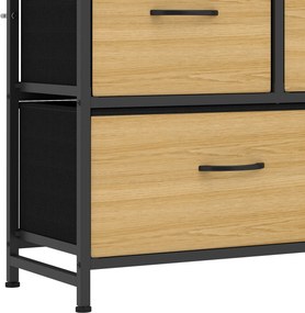 Cômoda, móvel de arrumação com 5 gavetas de tecido dobráveis, tampo e estrutura em aço, 98 x 29 x 63 cm, cor Carvalho