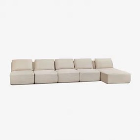 Sofá Modular Chaise Longue Direito De 5 Peças Em Veludo Embalado A Vácuo Temple Linho Veludo Bege Linho - Sklum