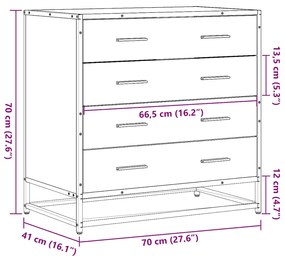 Cómoda de 4 Gavetas -70x41x70 cm - Derivados de  Madeira Carvalho Fuma