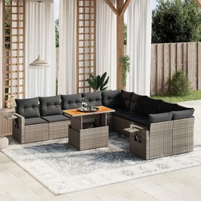 11 pcs conjunto sofás de jardim c/ almofadões vime PE cinzento