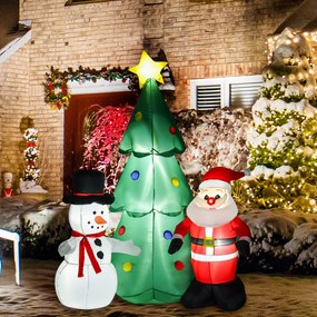Árvore de Natal Inflável 185cm com Luzes LED Pai Natal e Boneco de Nev