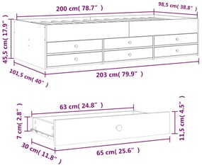 Sofá-cama com gavetas sem colchão 100x200 cm cinzento sonoma