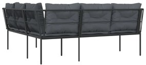 Sofá de jardim c/ almofadões formato de L aço/textilene preto