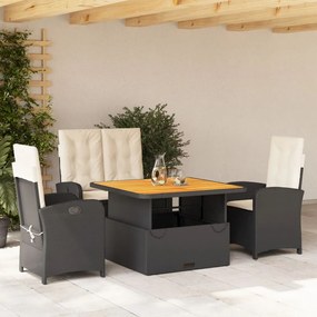 4 pcs conjunto de jardim p/ jardim c/ almofadões vime PE preto