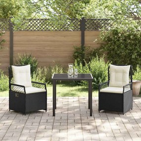 Conjunto de Jantar de Jardim 3 Peças Preto em Polyrattan