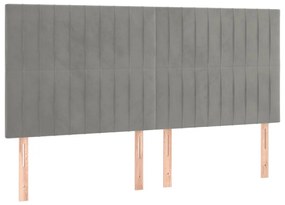 Cama box spring c/ colchão/LED 180x200 cm veludo cinzento-claro