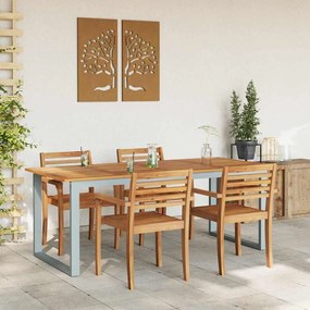 Mesa de Jantar Externa vidaXL Cinza 200x90x75 cm Aço&amp;Madeira Sólida Ac