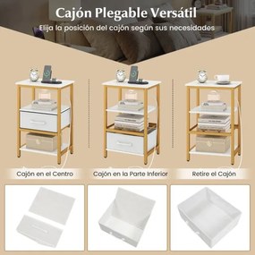 Mesa de cabeceira 40 x 30 x 61 cm com Estação de carregamento com gaveta e estantes Estrutura metálica moderna dourada e branca
