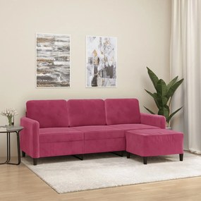 vidaXL Sofá de 3 lugares com apoio de pés 180 cm veludo vermelho tinto