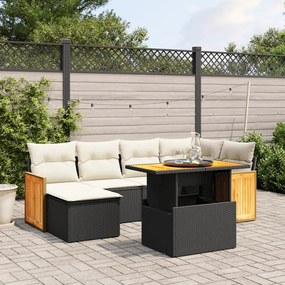 7 pcs conjunto de sofás p/ jardim c/ almofadões vime PE preto